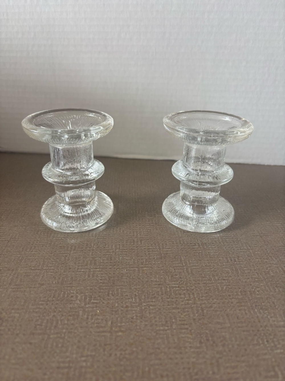 Clear Glass Pillar Candle Holders - Pair